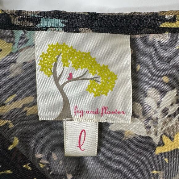Fig And Flower Sheer Cardigan Top L Black Floral Flutter Sleeve Whimsigoth Fairy - Picture 8 of 14